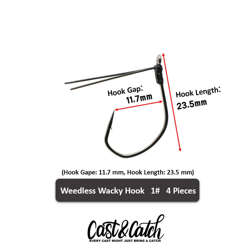 Cast&Catch 4PCS Weedless Wacky Fish Hook Anti-Snag Grass Blocking for Bass Soft Bait Freshwater Fishing Tackle