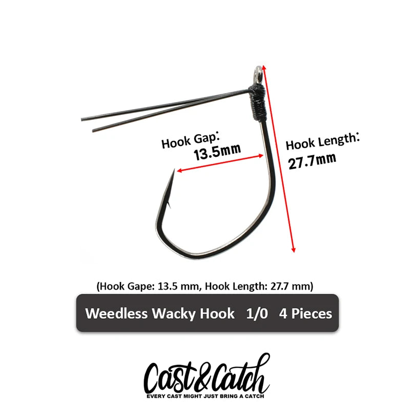 Cast&Catch 4PCS Weedless Wacky Fish Hook Anti-Snag Grass Blocking for Bass Soft Bait Freshwater Fishing Tackle