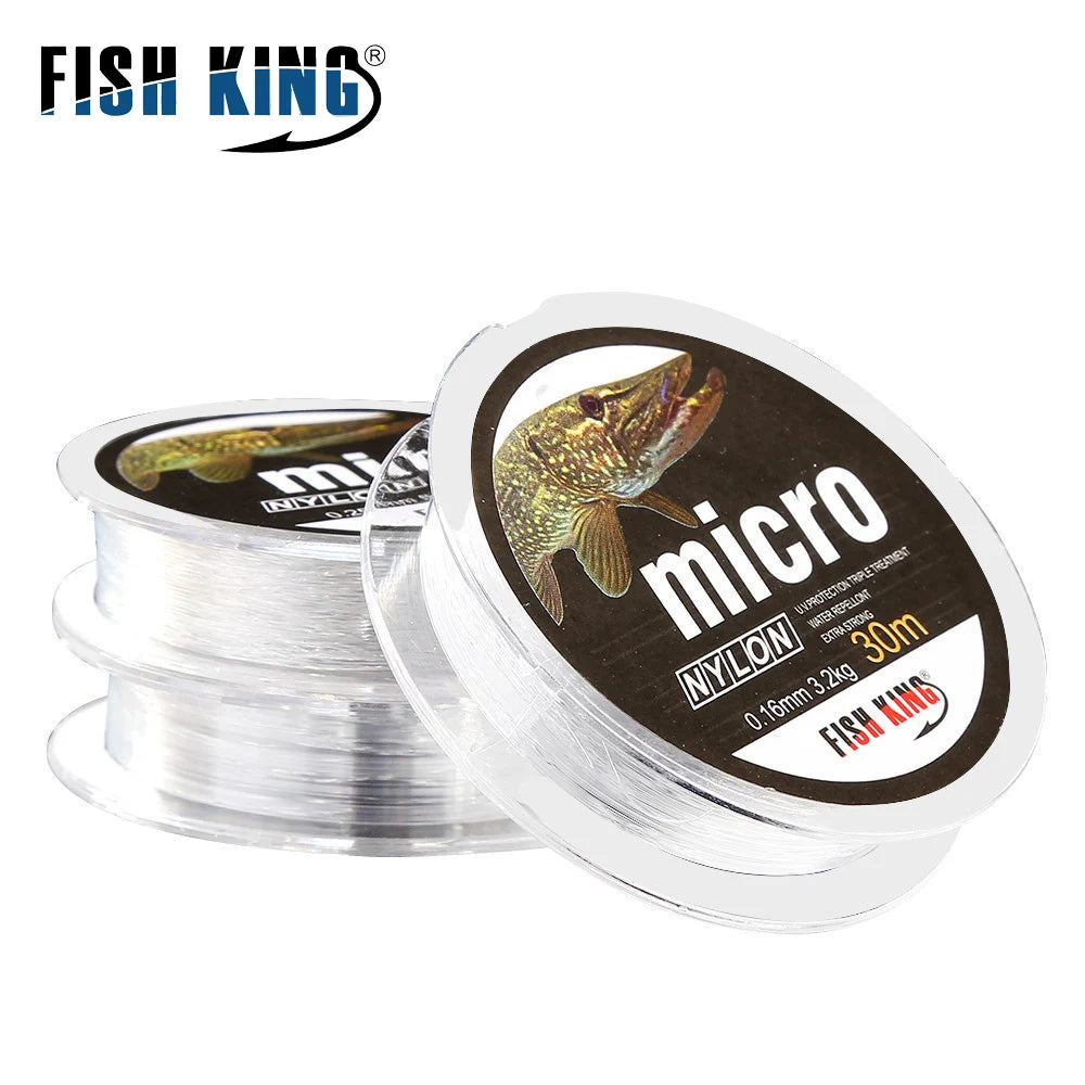 FISH KING 30M MICRO Nylon Ice Fishing Line 0.08mm-0.25mm 2.9LB-12.5LB Extra Strong Fishing Line For Winter Ice Fishing