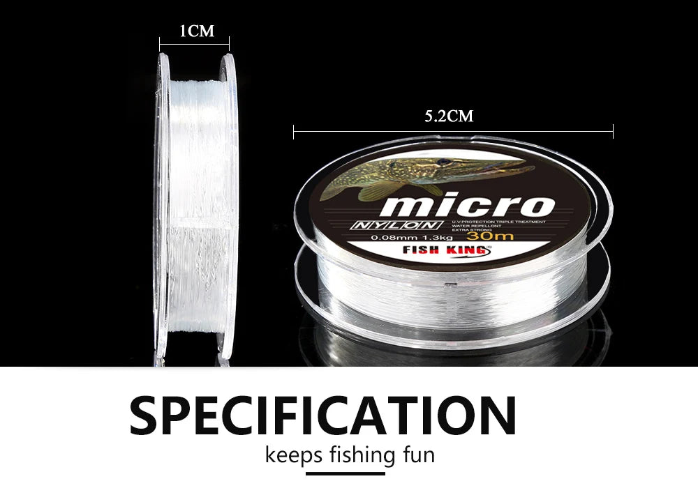 FISH KING 30M MICRO Nylon Ice Fishing Line 0.08mm-0.25mm 2.9LB-12.5LB Extra Strong Fishing Line For Winter Ice Fishing