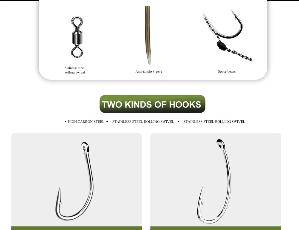 FTK 6Pcs Carp Fishing Hooks Pre tied carp hook hair rig for carp With line Ready Made Boilies Bait Hair Rigs Carp fishing tackle