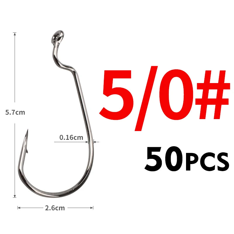 MEREDITH 50pcs/lot Fishing Soft Worm Hooks High Carbon Steel Wide Super Lock Fishhooks Lure Softjerk Hooks 8#-5/0 Fishing Tackle