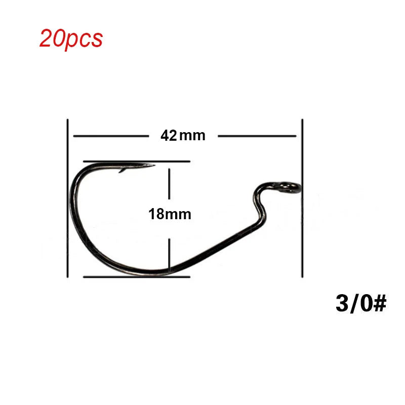 20pcs/lot Wide gap Texas fishing hooks offset fishhook5/0#-6# soft biat lure fishing  anzuelos de pesca mar fishing hook set