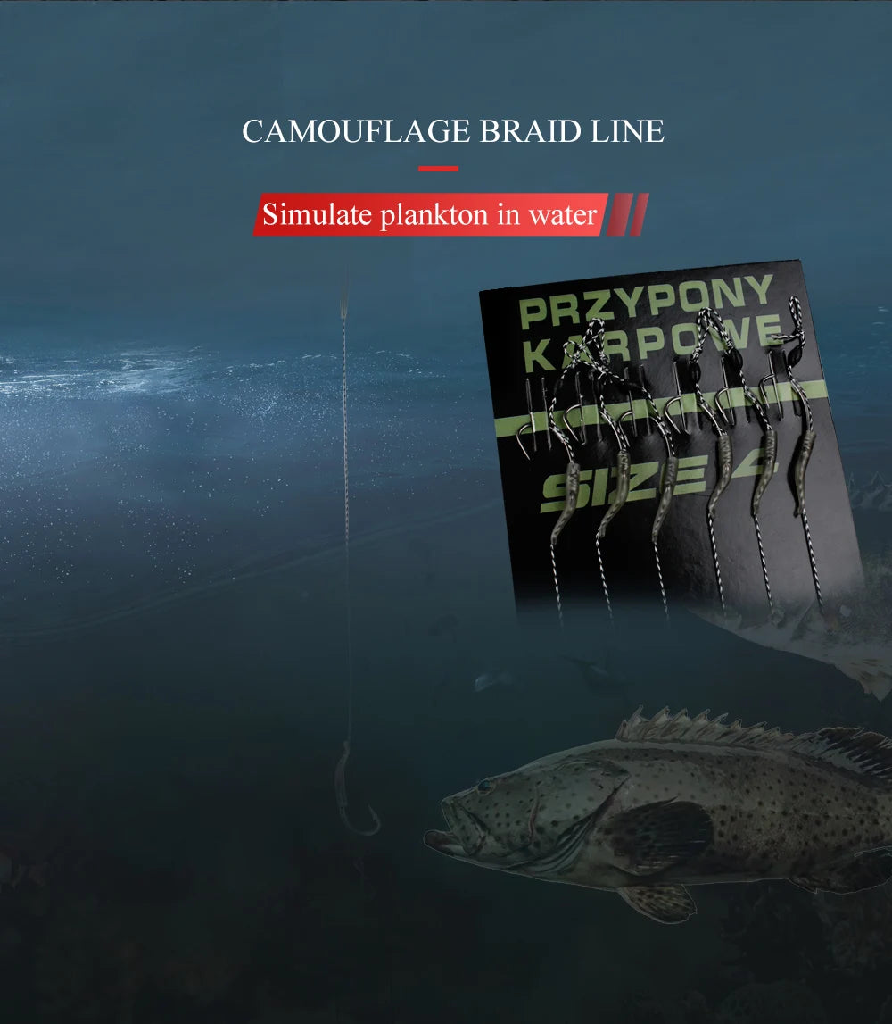 FTK 6Pcs Carp Fishing Hooks Pre tied carp hook hair rig for carp With line Ready Made Boilies Bait Hair Rigs Carp fishing tackle