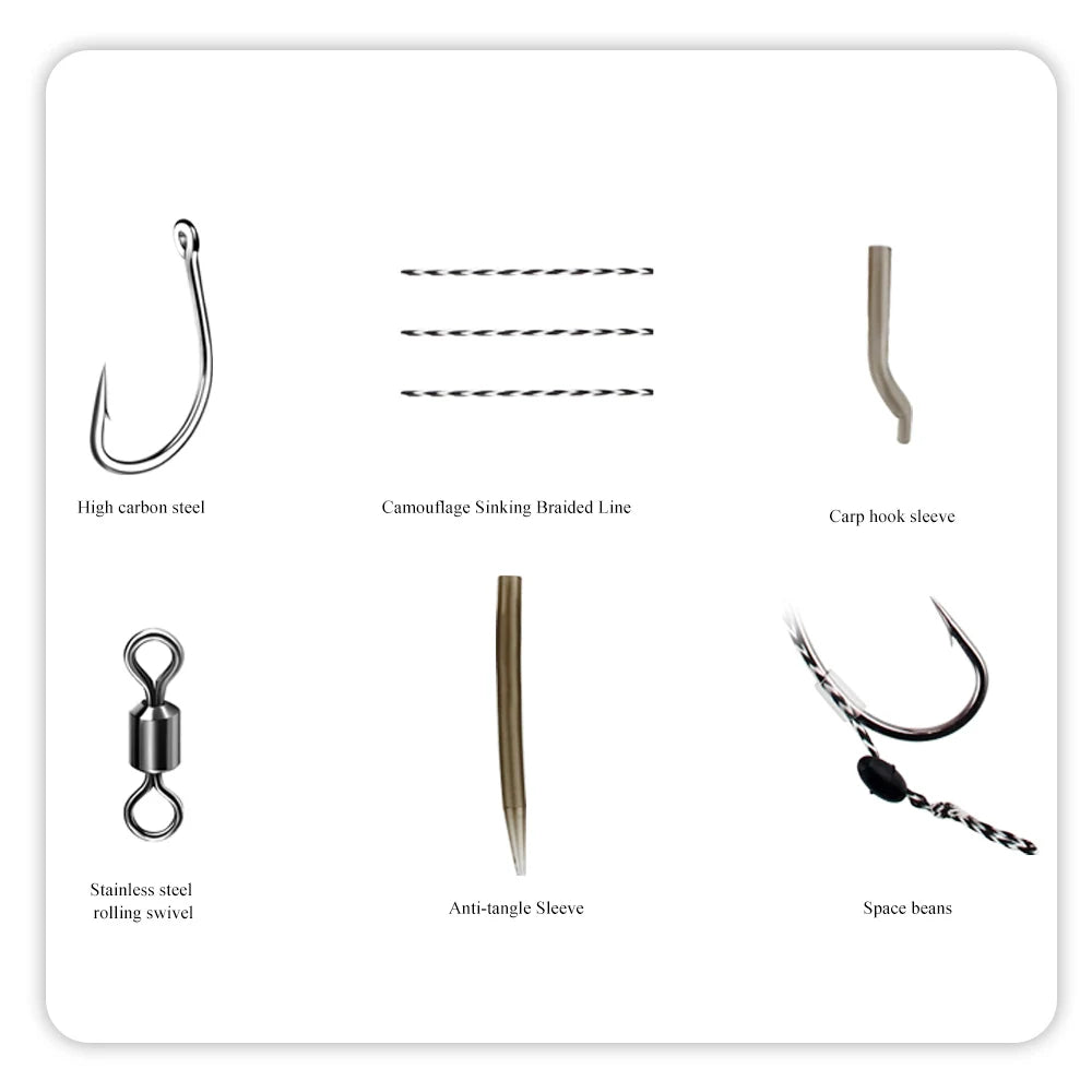 FTK 6Pcs Carp Fishing Hooks Pre tied carp hook hair rig for carp With line Ready Made Boilies Bait Hair Rigs Carp fishing tackle