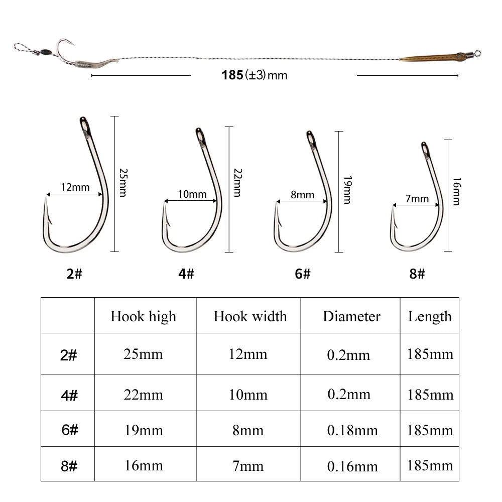 FTK 6Pcs Carp Fishing Hooks Pre tied carp hook hair rig for carp With line Ready Made Boilies Bait Hair Rigs Carp fishing tackle