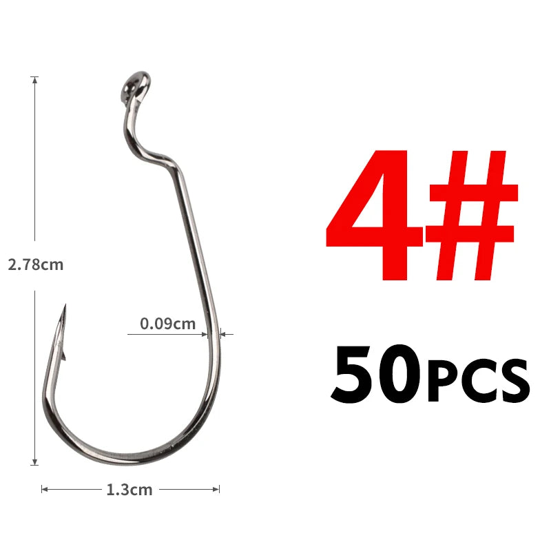 MEREDITH 50pcs/lot Fishing Soft Worm Hooks High Carbon Steel Wide Super Lock Fishhooks Lure Softjerk Hooks 8#-5/0 Fishing Tackle