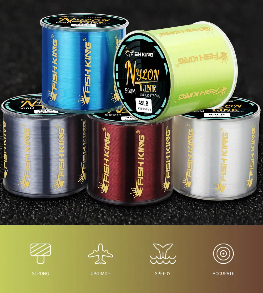 FISH KING Fishing Line Nylon Line Super Strong 300m/500m 4.13-34.32LB Monofilament Line Japan Material Fishline for Carp fishing
