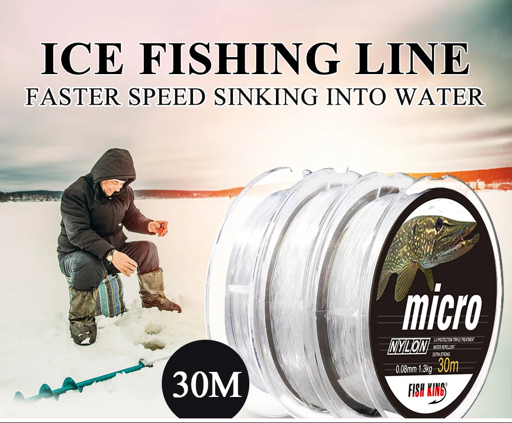 FISH KING 30M MICRO Nylon Ice Fishing Line 0.08mm-0.25mm 2.9LB-12.5LB Extra Strong Fishing Line For Winter Ice Fishing