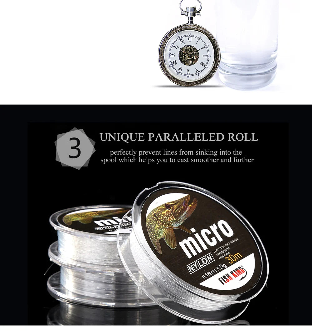 FISH KING 30M MICRO Nylon Ice Fishing Line 0.08mm-0.25mm 2.9LB-12.5LB Extra Strong Fishing Line For Winter Ice Fishing