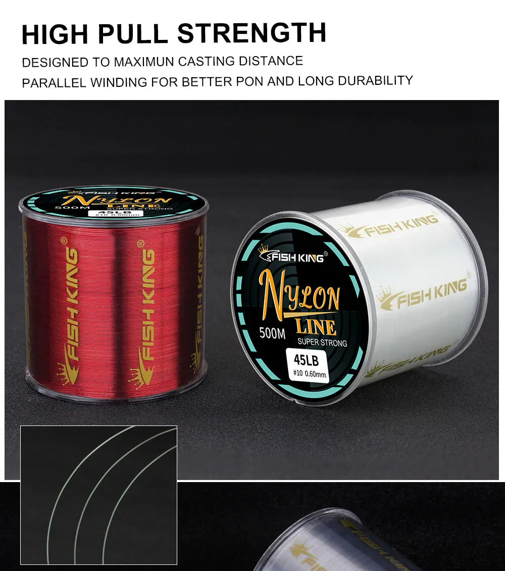 FISH KING Fishing Line Nylon Line Super Strong 300m/500m 4.13-34.32LB Monofilament Line Japan Material Fishline for Carp fishing
