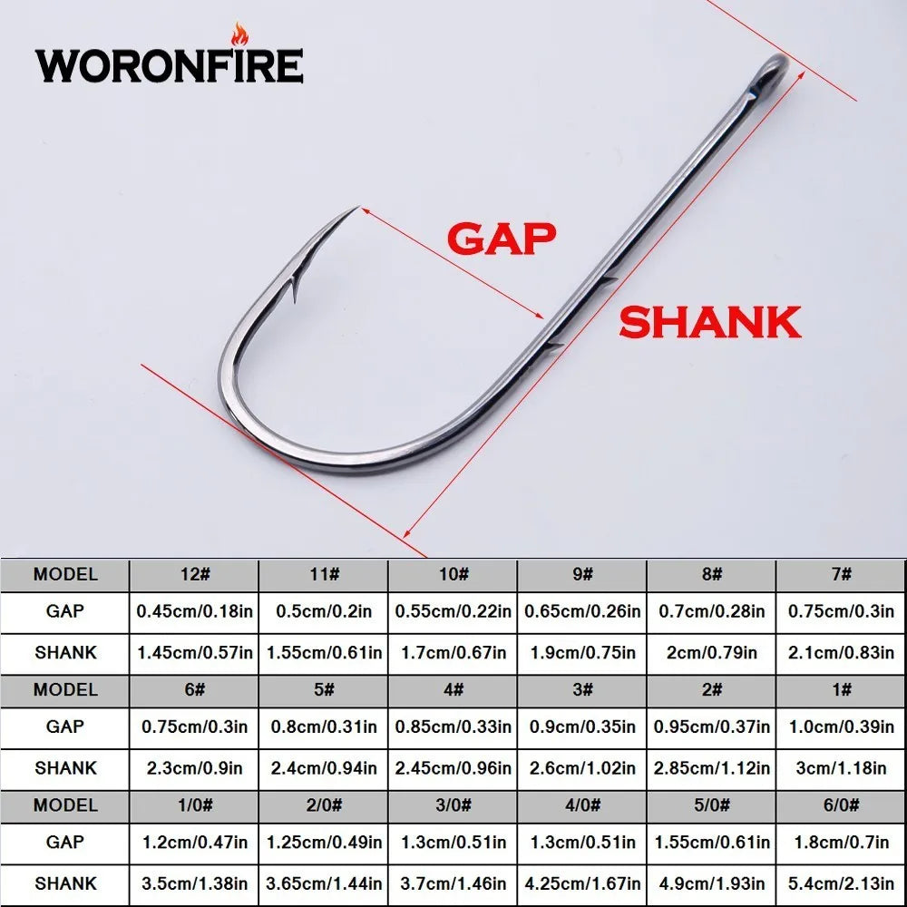 50pcs/lot Long Shank Fishing Hook 1#-6/0# High Carbon Steel Sharp Barbed Offset Narrow Bait Hook