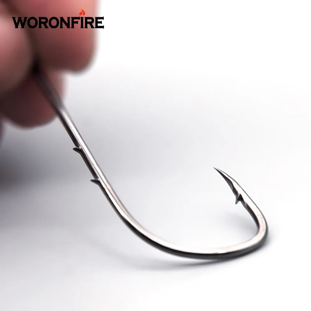 50pcs/lot Long Shank Fishing Hook 1#-6/0# High Carbon Steel Sharp Barbed Offset Narrow Bait Hook