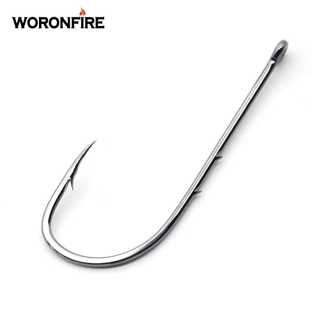 50pcs/lot Long Shank Fishing Hook 1#-6/0# High Carbon Steel Sharp Barbed Offset Narrow Bait Hook