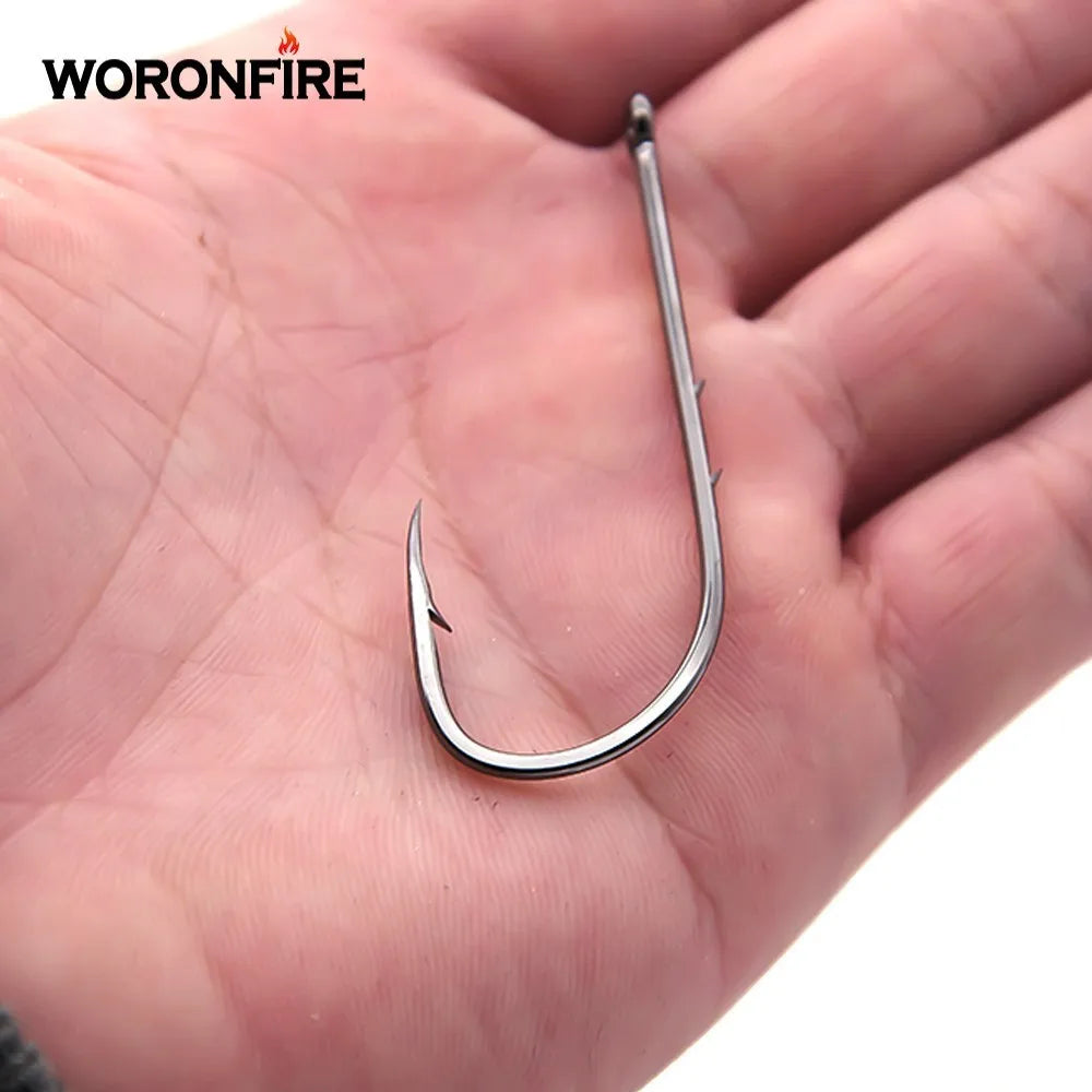 50pcs/lot Long Shank Fishing Hook 1#-6/0# High Carbon Steel Sharp Barbed Offset Narrow Bait Hook