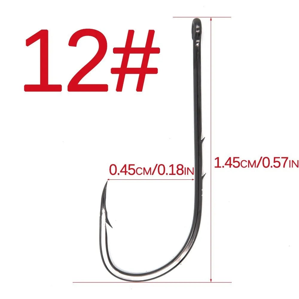 50pcs/lot Long Shank Fishing Hook 1#-6/0# High Carbon Steel Sharp Barbed Offset Narrow Bait Hook