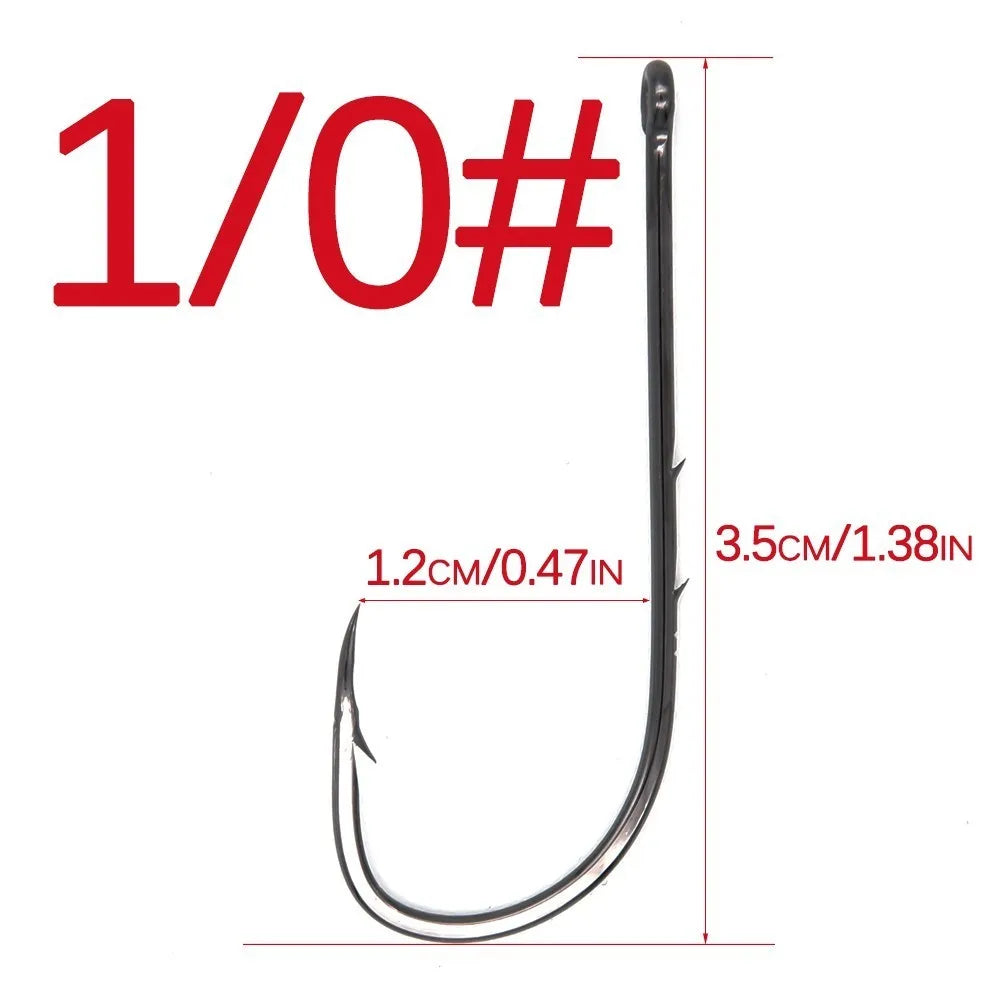 50pcs/lot Long Shank Fishing Hook 1#-6/0# High Carbon Steel Sharp Barbed Offset Narrow Bait Hook