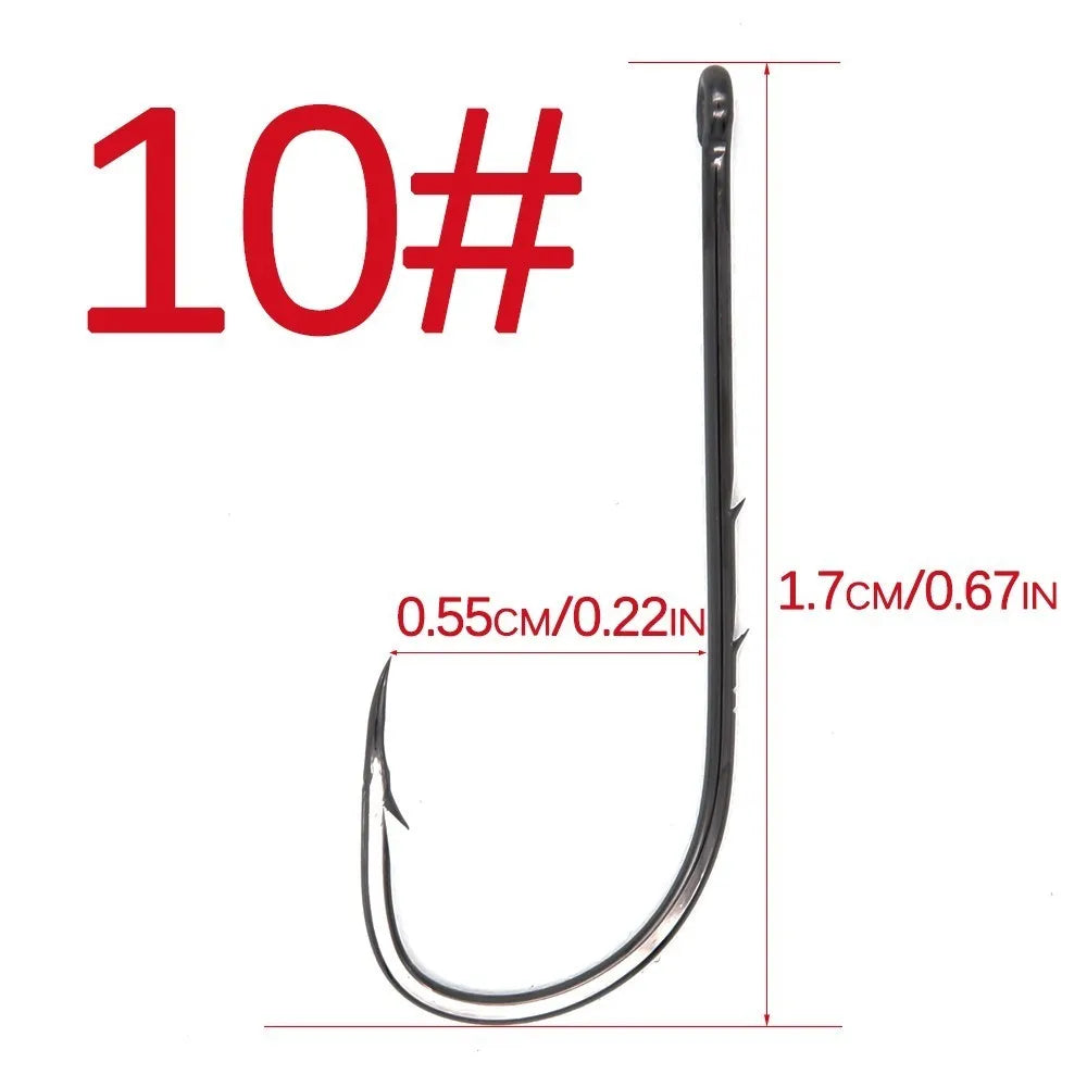 50pcs/lot Long Shank Fishing Hook 1#-6/0# High Carbon Steel Sharp Barbed Offset Narrow Bait Hook