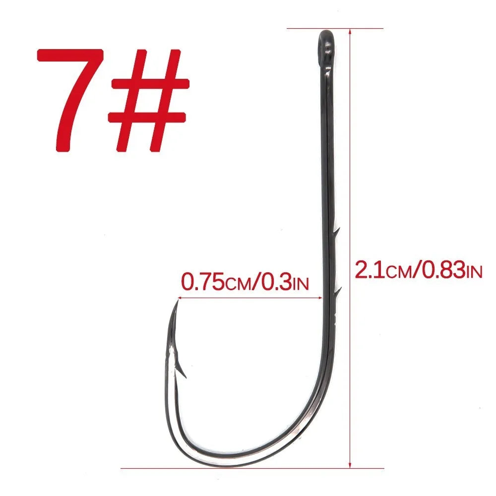 50pcs/lot Long Shank Fishing Hook 1#-6/0# High Carbon Steel Sharp Barbed Offset Narrow Bait Hook
