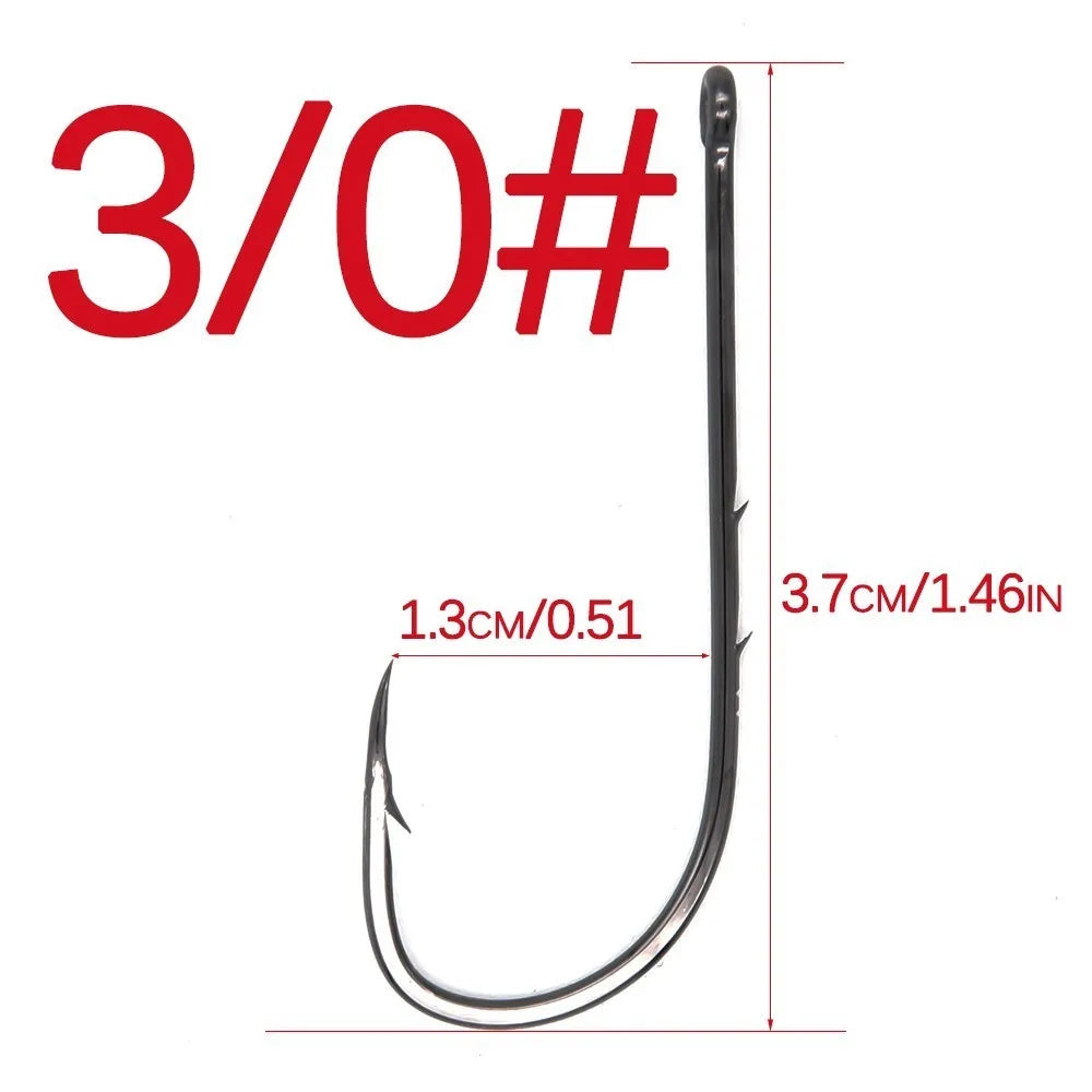 50pcs/lot Long Shank Fishing Hook 1#-6/0# High Carbon Steel Sharp Barbed Offset Narrow Bait Hook
