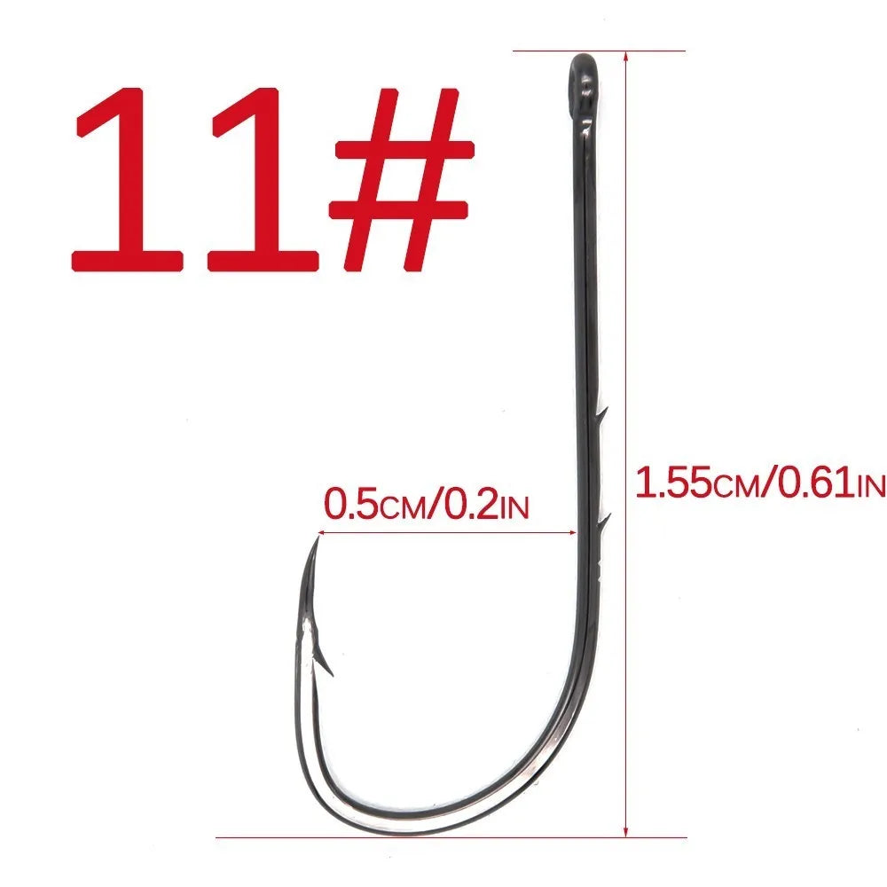 50pcs/lot Long Shank Fishing Hook 1#-6/0# High Carbon Steel Sharp Barbed Offset Narrow Bait Hook