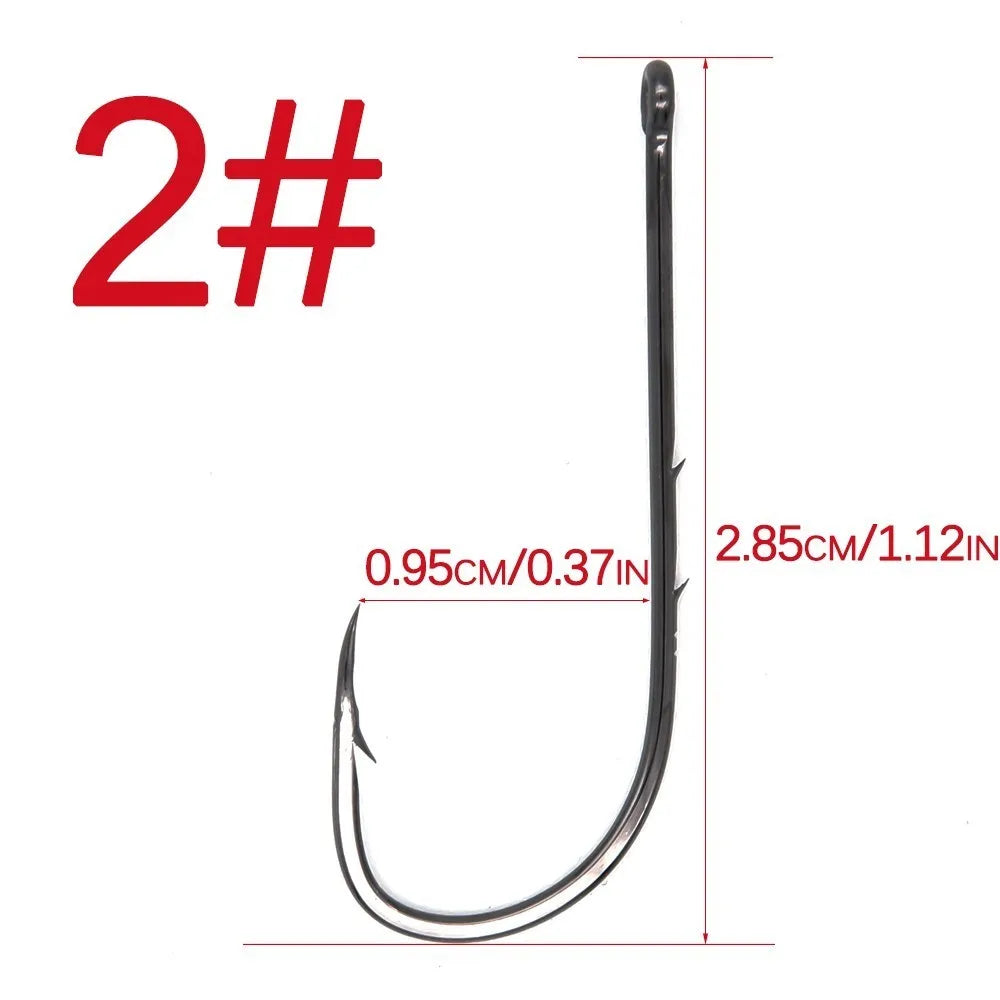 50pcs/lot Long Shank Fishing Hook 1#-6/0# High Carbon Steel Sharp Barbed Offset Narrow Bait Hook