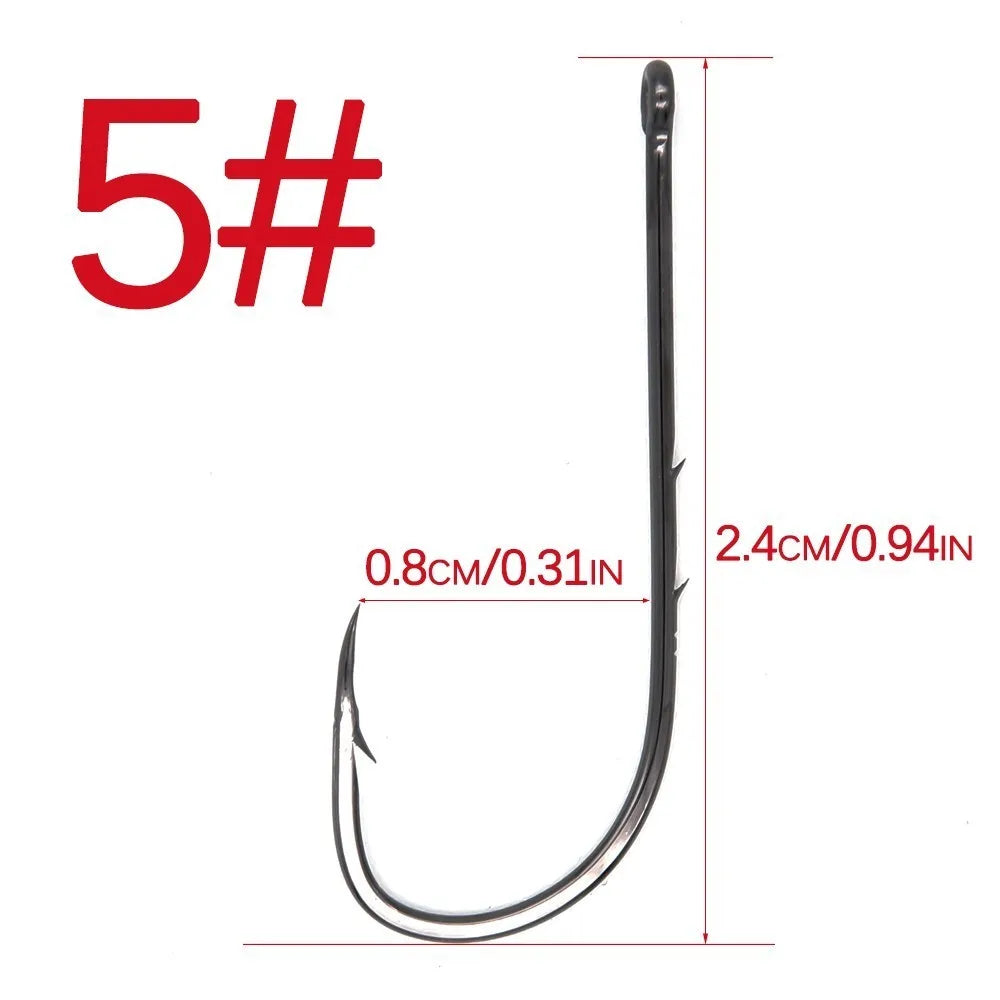 50pcs/lot Long Shank Fishing Hook 1#-6/0# High Carbon Steel Sharp Barbed Offset Narrow Bait Hook