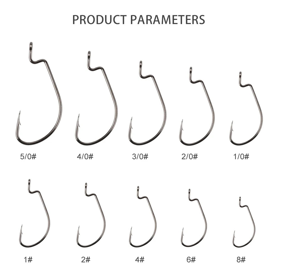 MEREDITH 50pcs/lot Fishing Soft Worm Hooks High Carbon Steel Wide Super Lock Fishhooks Lure Softjerk Hooks 8#-5/0 Fishing Tackle