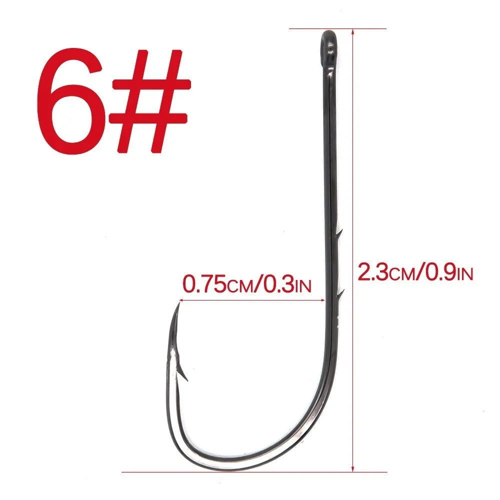 50pcs/lot Long Shank Fishing Hook 1#-6/0# High Carbon Steel Sharp Barbed Offset Narrow Bait Hook