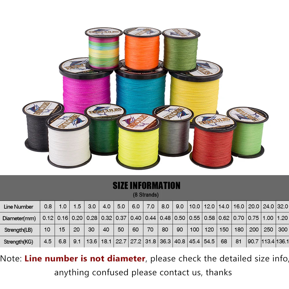 Hercules 8 Strand Braided 10-150LB Fishing Line 300m 500m 1000m Multifilament Wire  PE Fishing Line Freshwater Super Strong