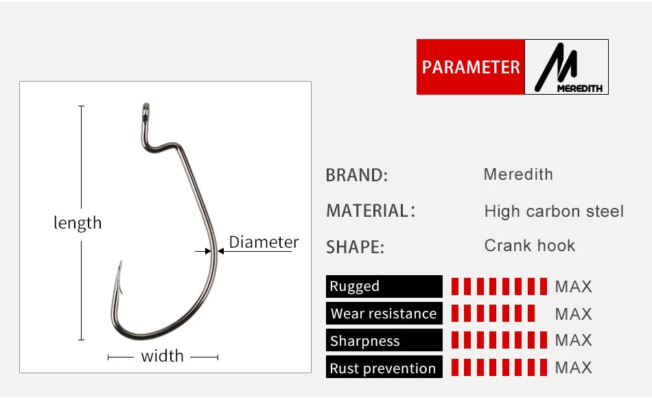 MEREDITH 50pcs/lot Fishing Soft Worm Hooks High Carbon Steel Wide Super Lock Fishhooks Lure Softjerk Hooks 8#-5/0 Fishing Tackle