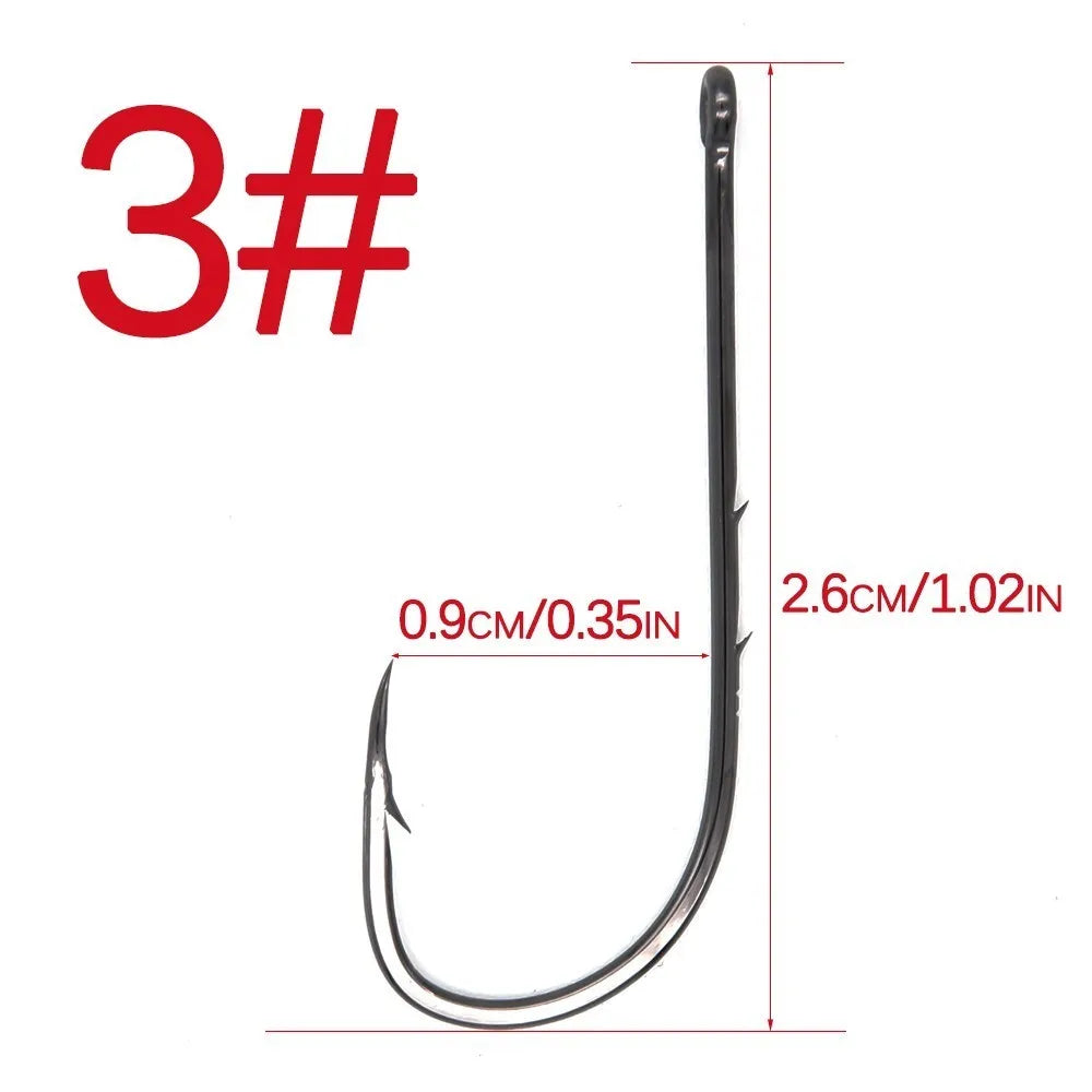 50pcs/lot Long Shank Fishing Hook 1#-6/0# High Carbon Steel Sharp Barbed Offset Narrow Bait Hook