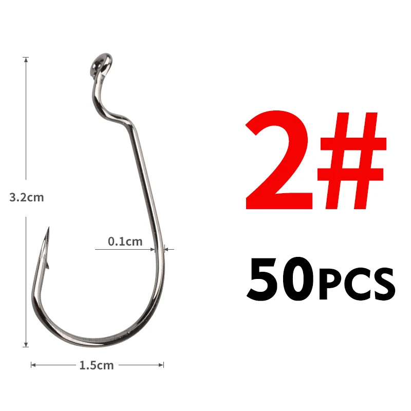 MEREDITH 50pcs/lot Fishing Soft Worm Hooks High Carbon Steel Wide Super Lock Fishhooks Lure Softjerk Hooks 8#-5/0 Fishing Tackle