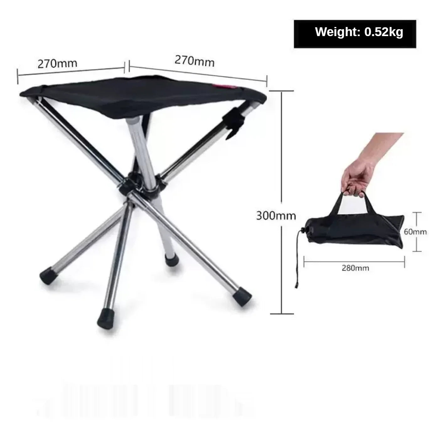 Stainless Steel Folding Outdoor Portable Telescopic Stool Camping Fishing Stool Telescopic Chair Easy to Fold Load Bearing 150kg