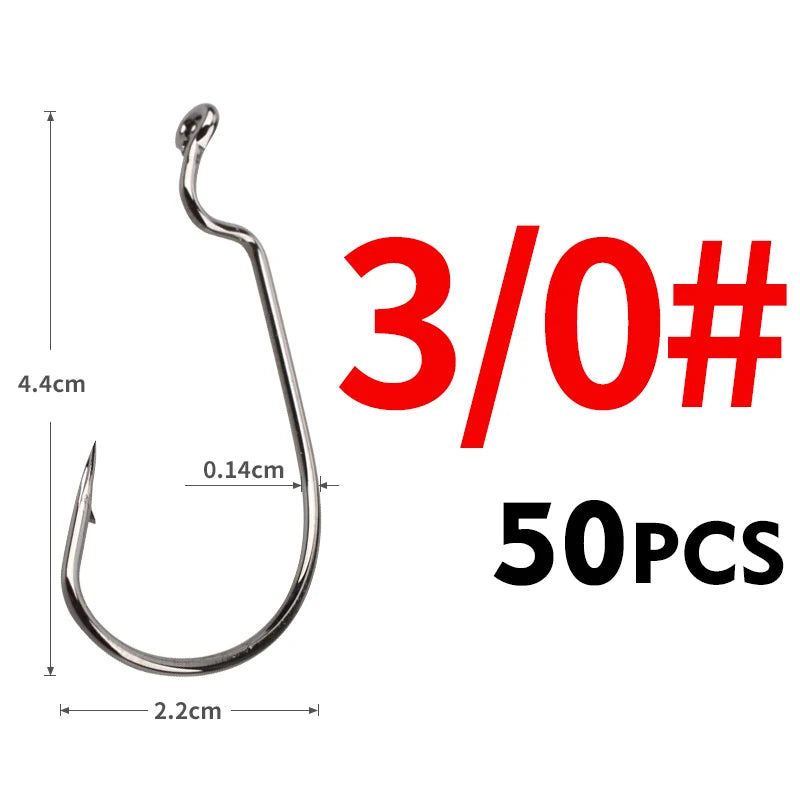 MEREDITH 50pcs/lot Fishing Soft Worm Hooks High Carbon Steel Wide Super Lock Fishhooks Lure Softjerk Hooks 8#-5/0 Fishing Tackle