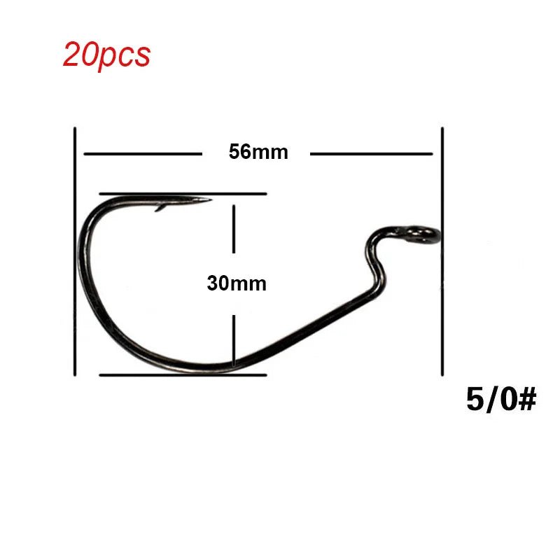 20pcs/lot Wide gap Texas fishing hooks offset fishhook5/0#-6# soft biat lure fishing  anzuelos de pesca mar fishing hook set