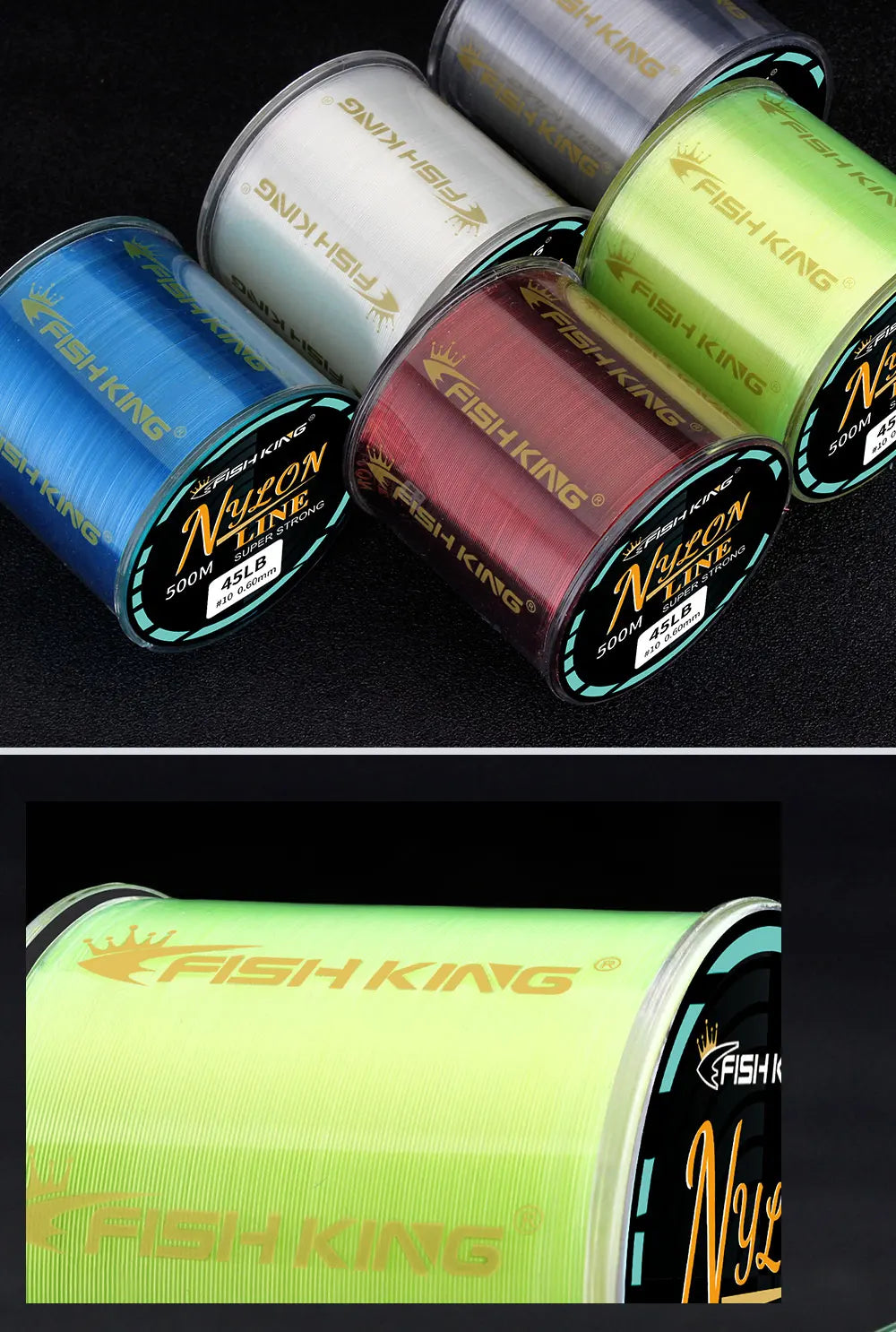 FISH KING Fishing Line Nylon Line Super Strong 300m/500m 4.13-34.32LB Monofilament Line Japan Material Fishline for Carp fishing