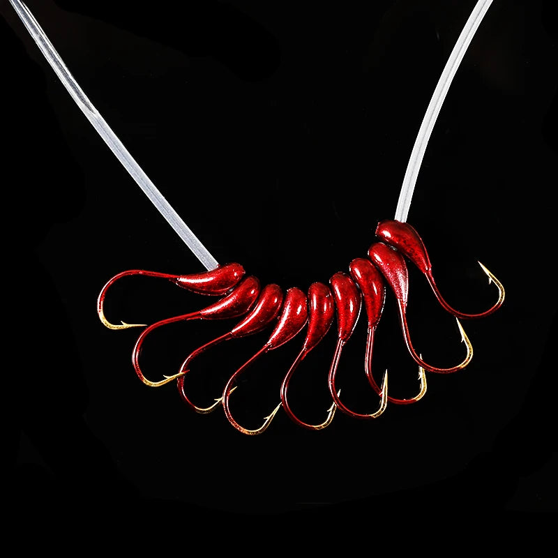 10pcs Ice Fishing Tungsten Jig Japan Hook Ice Lead Head Bait Winter Fishing Hook Red Worm Maggot Fishhook Carp Fishing Tackle