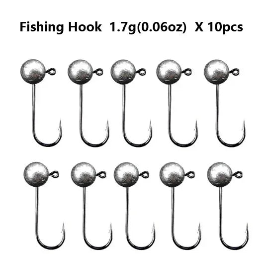 10pcs/lot 0.8g 1.7g 3.5g 4.7g 7g 9.4g Jig Head Fishing Hook Round Ball Jig Head Fishhook Soft Worm Fishing Accessories