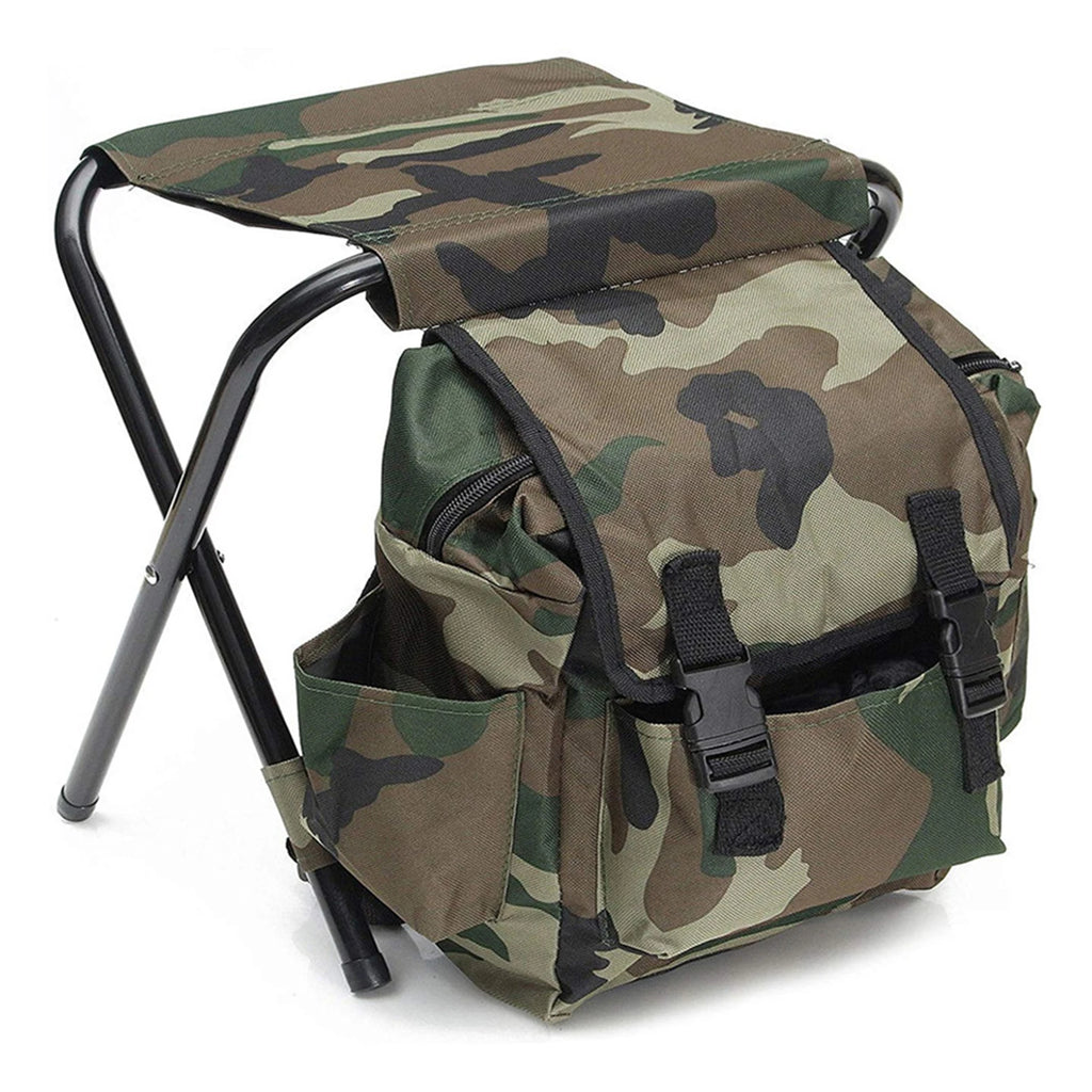 Outdoor Portable Camouflage Folding Chair Stool 100kg Max Load Oxford Cloth Stool Backpack For Camping Fishing