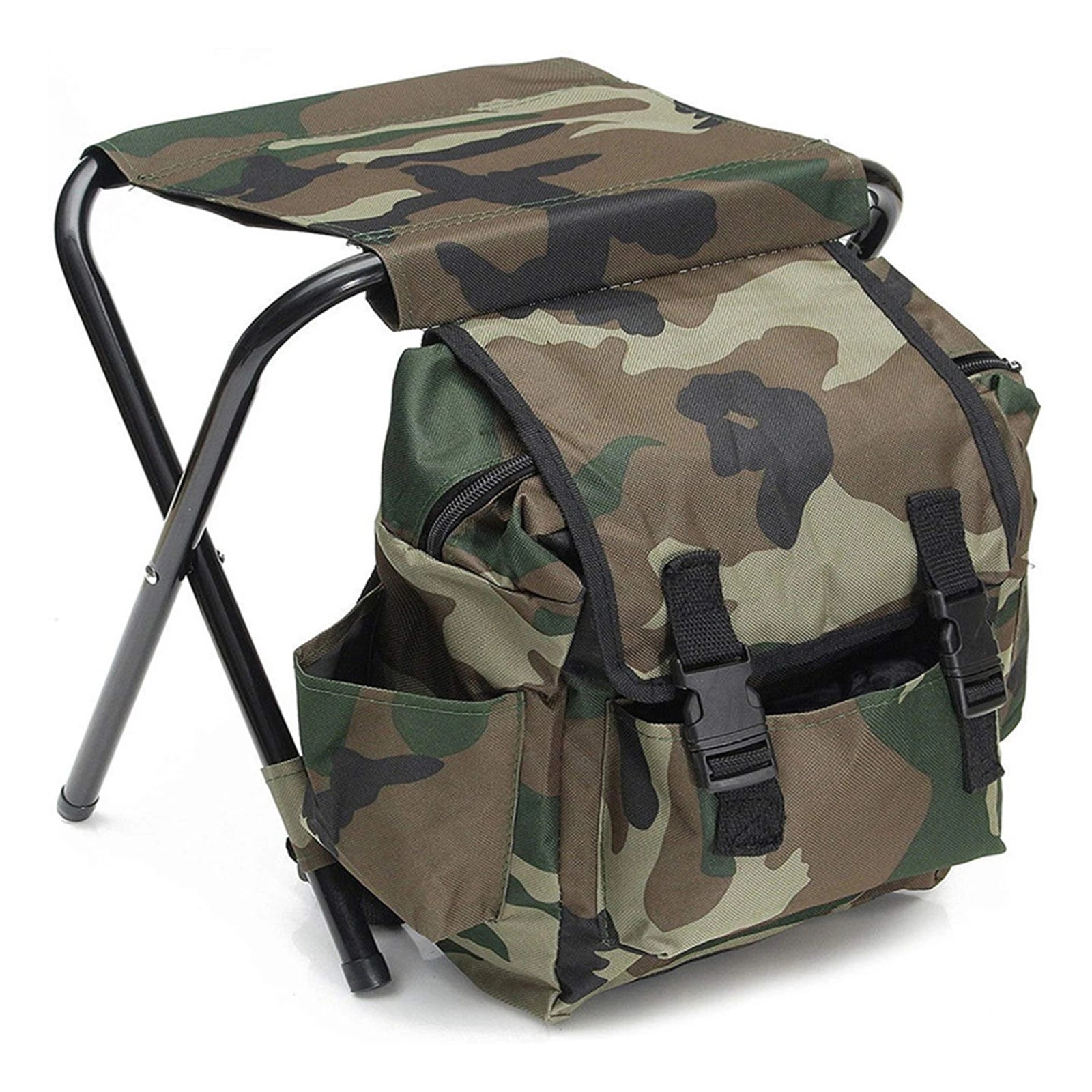 Outdoor Portable Camouflage Folding Chair Stool 100kg Max Load Oxford Cloth Stool Backpack For Camping Fishing