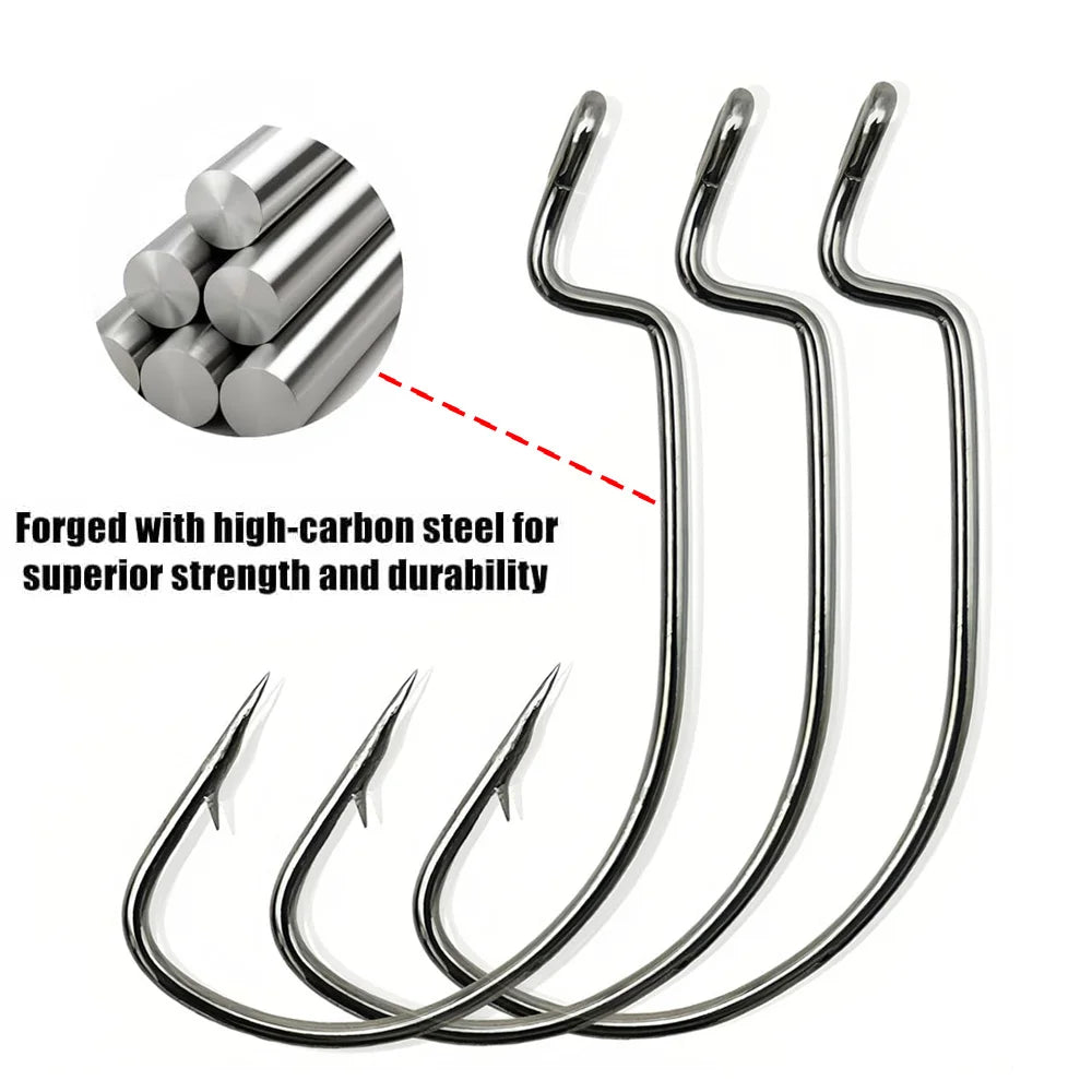 60pcs/ Box Worm Hooks Wide Gap Texas Rig Jig Crank Bass High Carbon Steel Offset Barbed Hook Fishing Tackle Soft Lure Fishhook