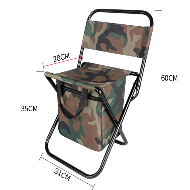 Backrest Leisure Camping Fishing Chair, Portable Outdoor Folding Chair with Storage Bag, Oxford Fabric Art Living Stool