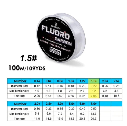 PROBEROS 100M Fluorocarbon Coating Fishing Line 2.2LB-29.3LB Carbon Fiber Monofilament Leader Line Carp Fishing Sinking Line