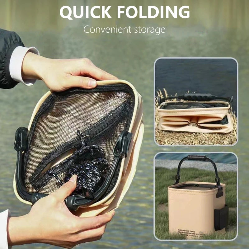 Folding Fishing Bucket with Rope Portable Hand Carry Fish Bucket 8/14L Water Resistant Outdoor Camping Bucket Enduring