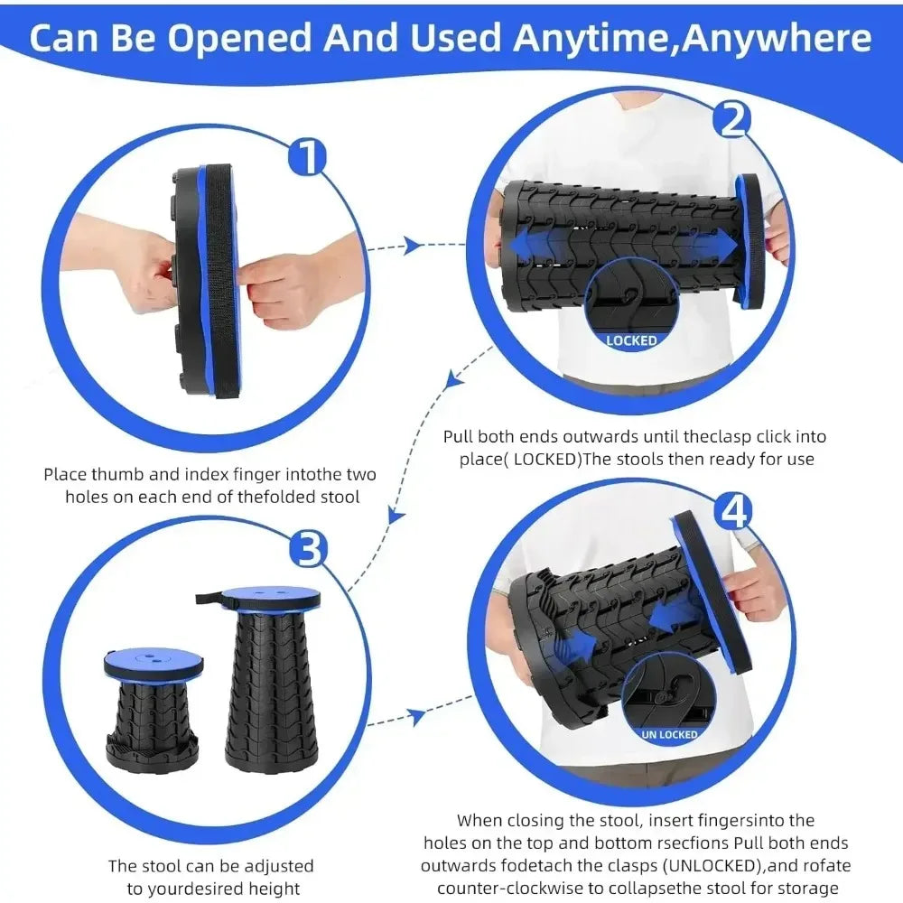 Folding Telescopic Stool, Outdoor Portable Stool, Home Travel Queuing Plastic Chair, Thickened Height-adjustable Fishing Chair