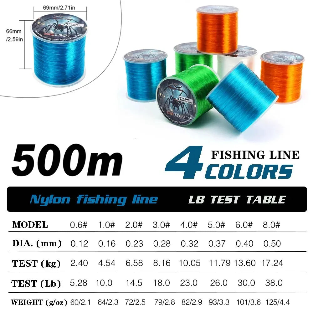 SantaKing Monofilament Fishing Line 500M Strong and Abrasion-Resistant Nylon Mono Smooth and Long Casting Low Memory