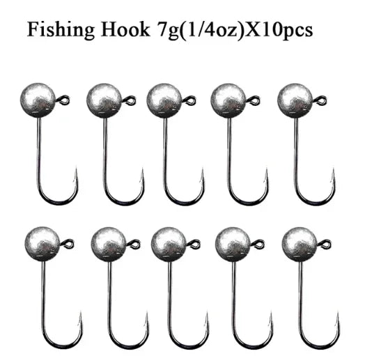 10pcs/lot 0.8g 1.7g 3.5g 4.7g 7g 9.4g Jig Head Fishing Hook Round Ball Jig Head Fishhook Soft Worm Fishing Accessories