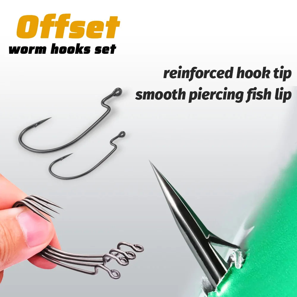 60pcs/ Box Worm Hooks Wide Gap Texas Rig Jig Crank Bass High Carbon Steel Offset Barbed Hook Fishing Tackle Soft Lure Fishhook