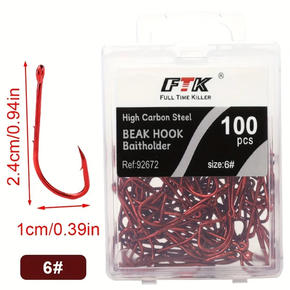 FTK Red Fishing Hooks Sea Barbed Fishing Lures Shank Beak Live BaitHolder Carp Fishing Jig Worm Hooks Accessories Tackle